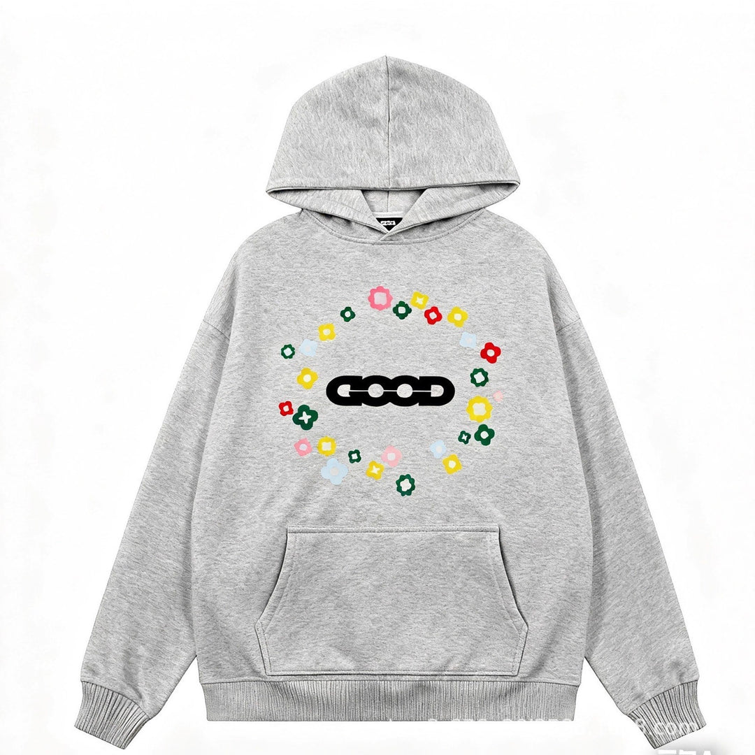 Kvinders hætte sweatshirt med kreativt blomstermønster Skovae