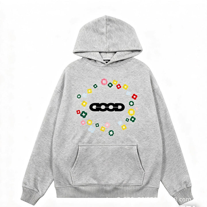 Kvinders hætte sweatshirt med kreativt blomstermønster Skovae