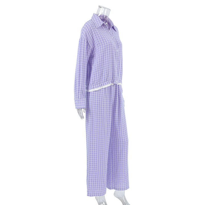 Dame pyjamasæt med komfortabel pasform og moderne ternet mønster Stilla