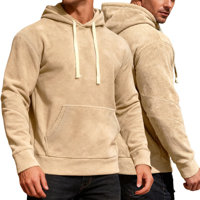 Herren nan samtblød hætte sweatshirt med sømdetaljer, kængurulomme og kontrast snor Skovae