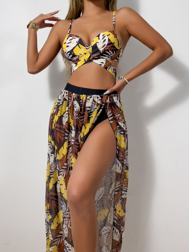 Dame bikini sæt med ekstravagant cut-out og blomster nederdel Skovae