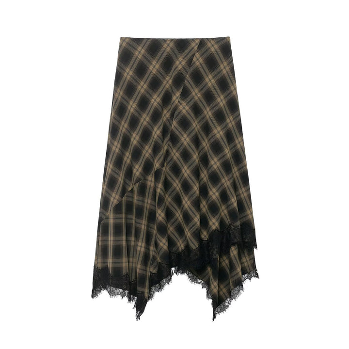 Dame wrapped skirt med elegant spitze og moderne ternet mønster Skovae