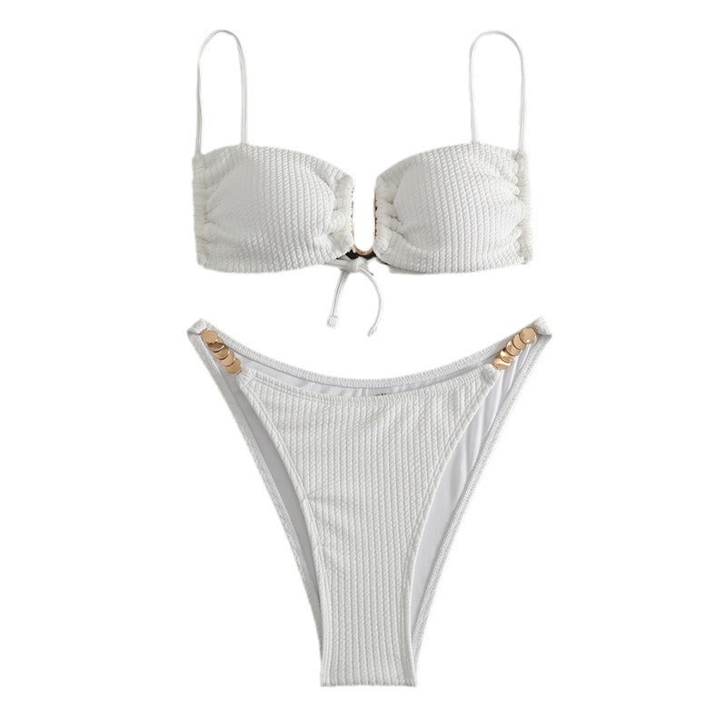 Dame Triangel-Bikini med raffineret ribdesign og justerbare stropper Skovae
