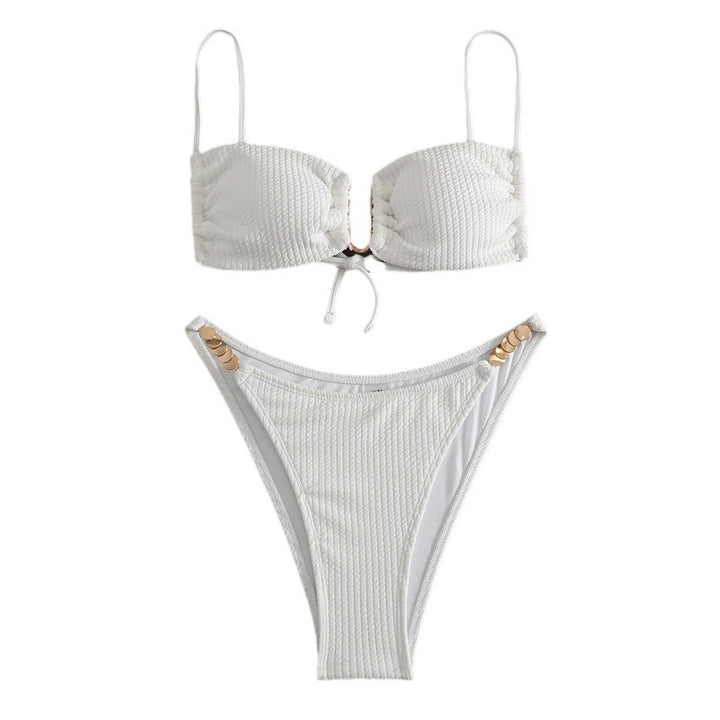 Dame Triangel-Bikini med raffineret ribdesign og justerbare stropper Skovae