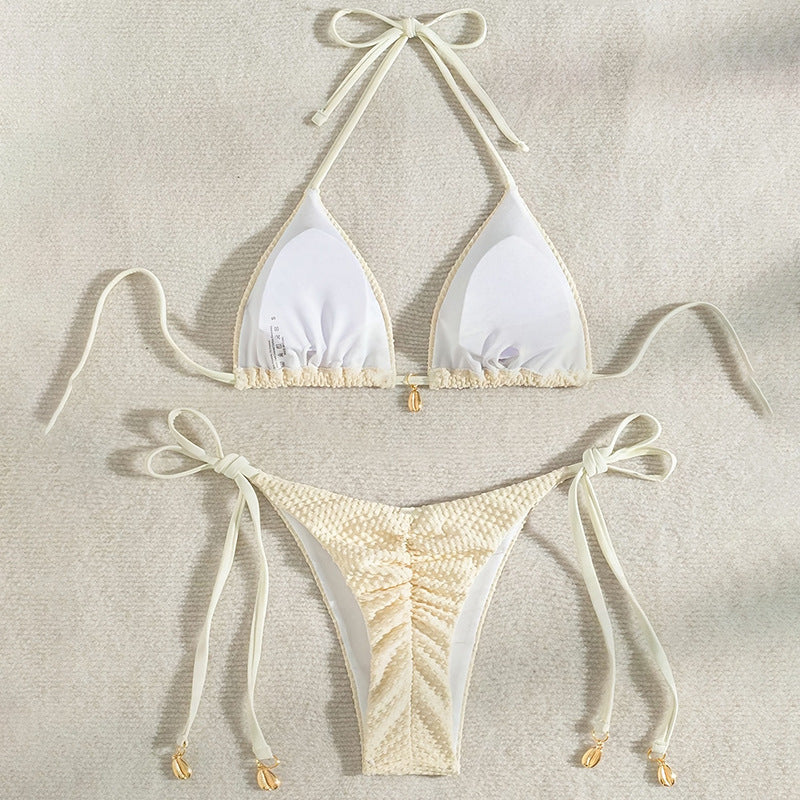 Dame Triangel-Bikini med justerbare stropper og elegant guld-detalje Skovae
