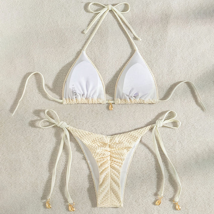 Dame Triangel-Bikini med justerbare stropper og elegant guld-detalje Skovae
