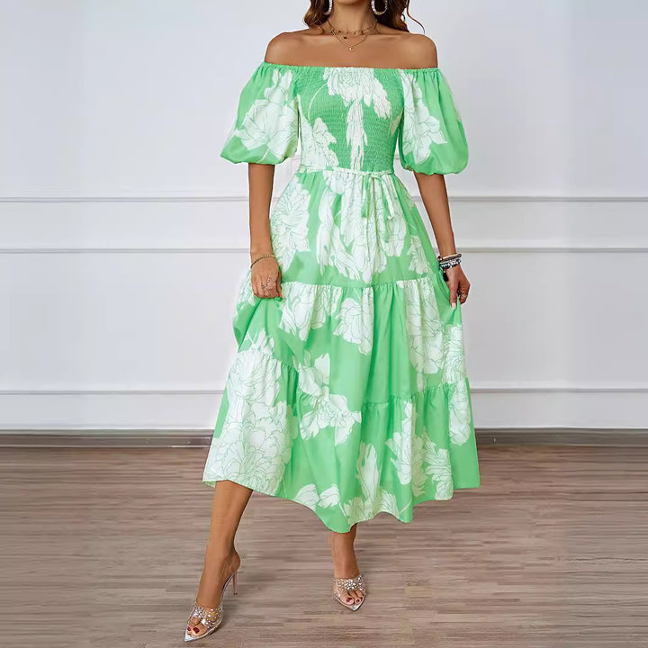 Kvinder Off-Shoulder Maxi Kjole med Voluminøse Ærmer og Print Stilla