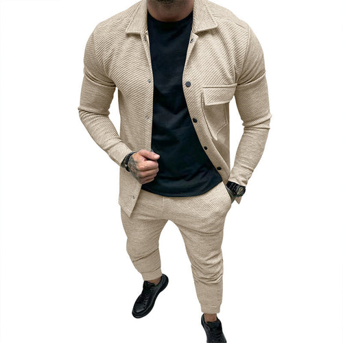 Herrer hyggeligt fritidsoutfit med struktureret overdel og elegant bukser Stilla