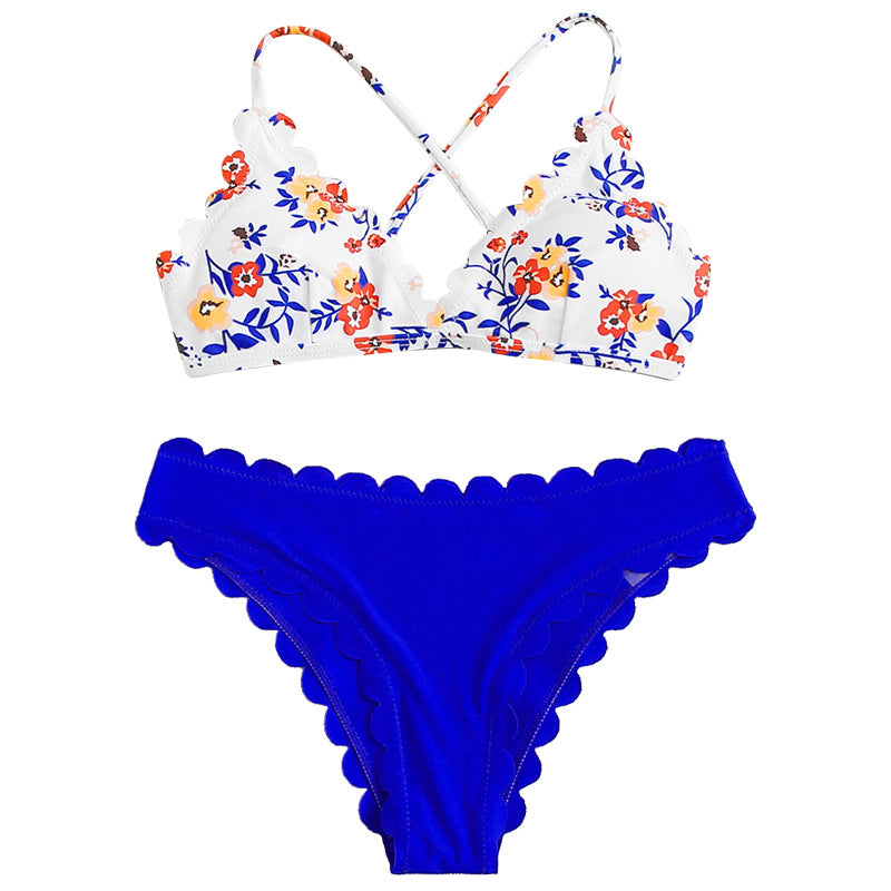 Dame bikini-sæt med blomstret top og højtaljede trusser Skovae