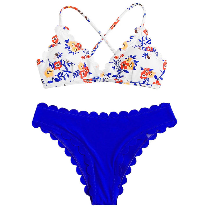 Dame bikini-sæt med blomstret top og højtaljede trusser Skovae