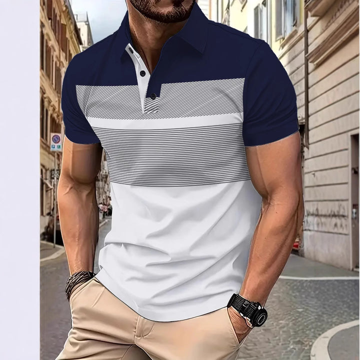 Herrer Poloshirt med moderne striber i to farver og åndbare egenskaber Stilla