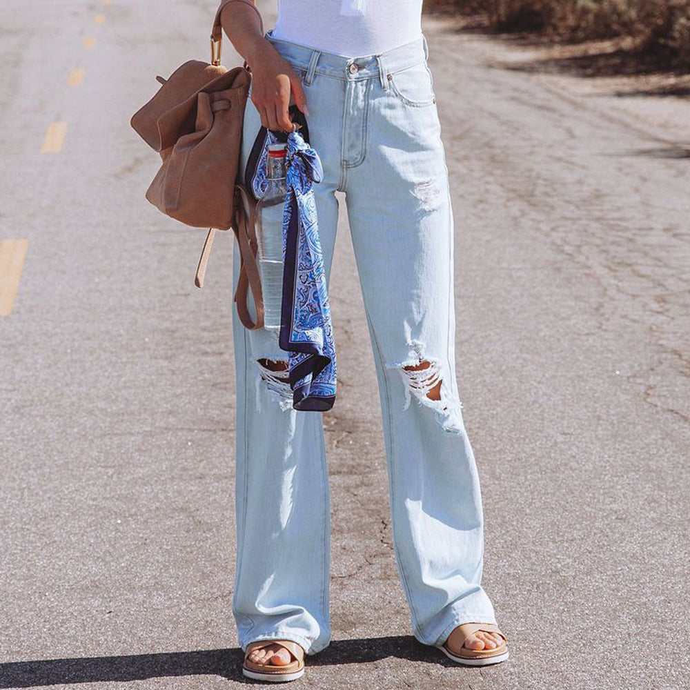 Dame Flared Jeans i trendy Destroyed-stil med høj talje Stilla