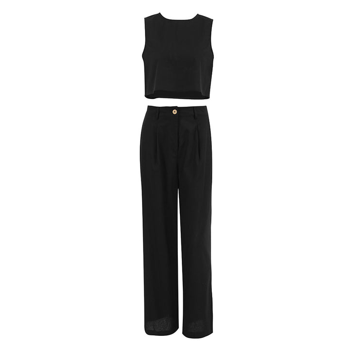 Damer Crop-Top og løse bukser sæt med elegant design og høj talje Stilla