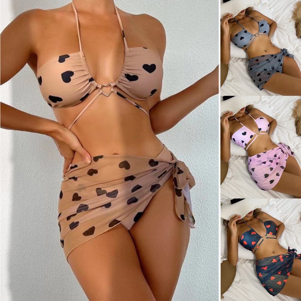 Dame Bandeau Bikini-Sæt med legende hjerte-design Skovae