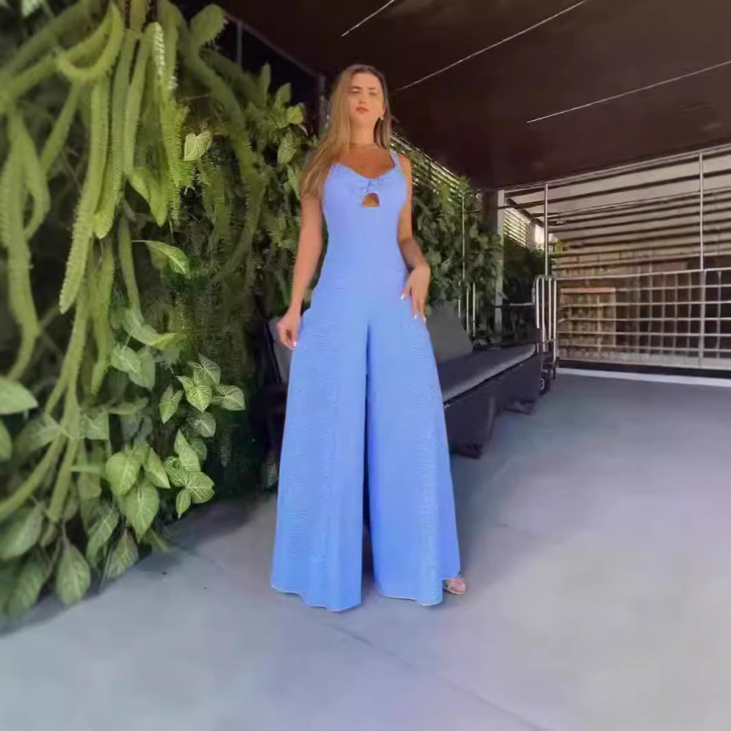 Dame Elegant Jumpsuit med dekorativ slids og bredt ben Skovae