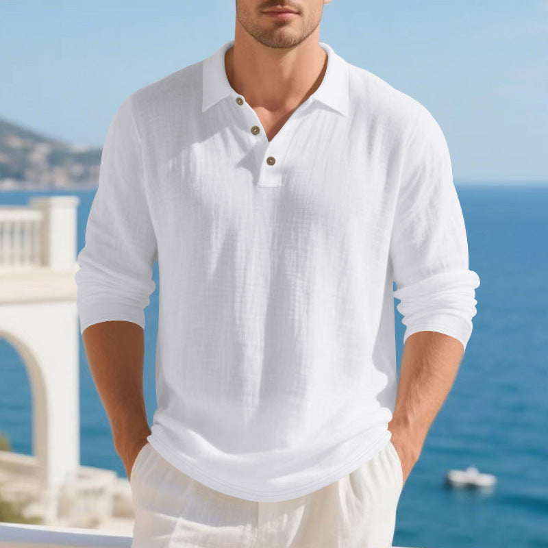 Herrer nan Musselin-langærmet polo t-shirt med skjortekrave, kort knaplukning og naturlig knaplook Skovae