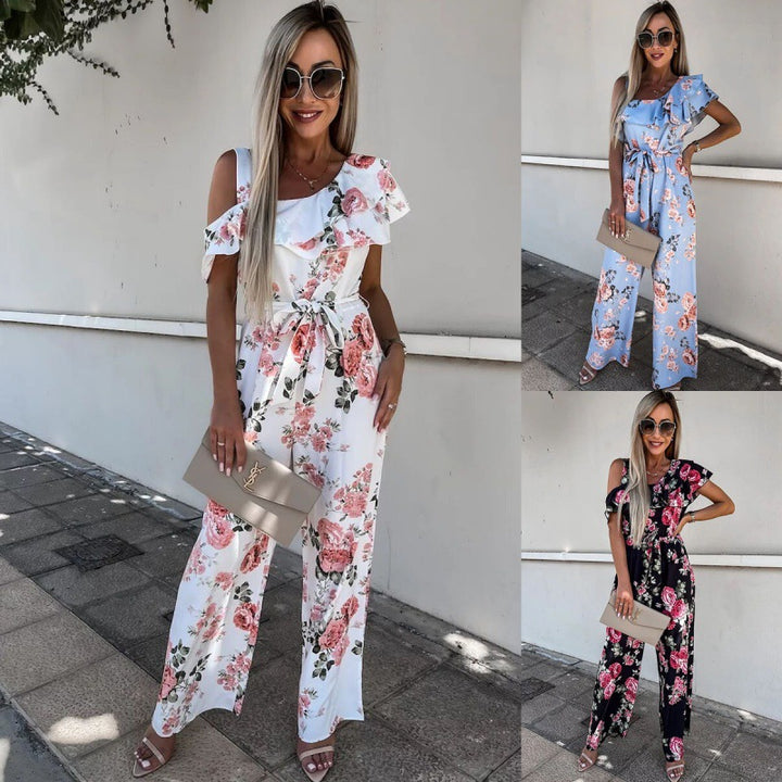 Dame blomster mønster flæse jumpsuit Stilla