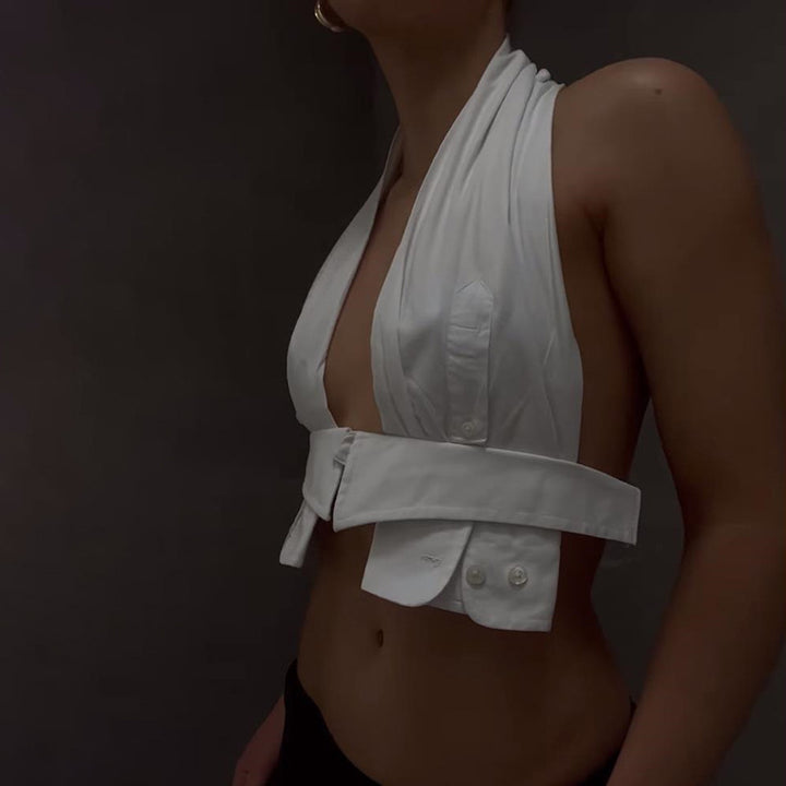 Dame Cropped Top med indpakningsdesign og flot rygudskæring Stilla