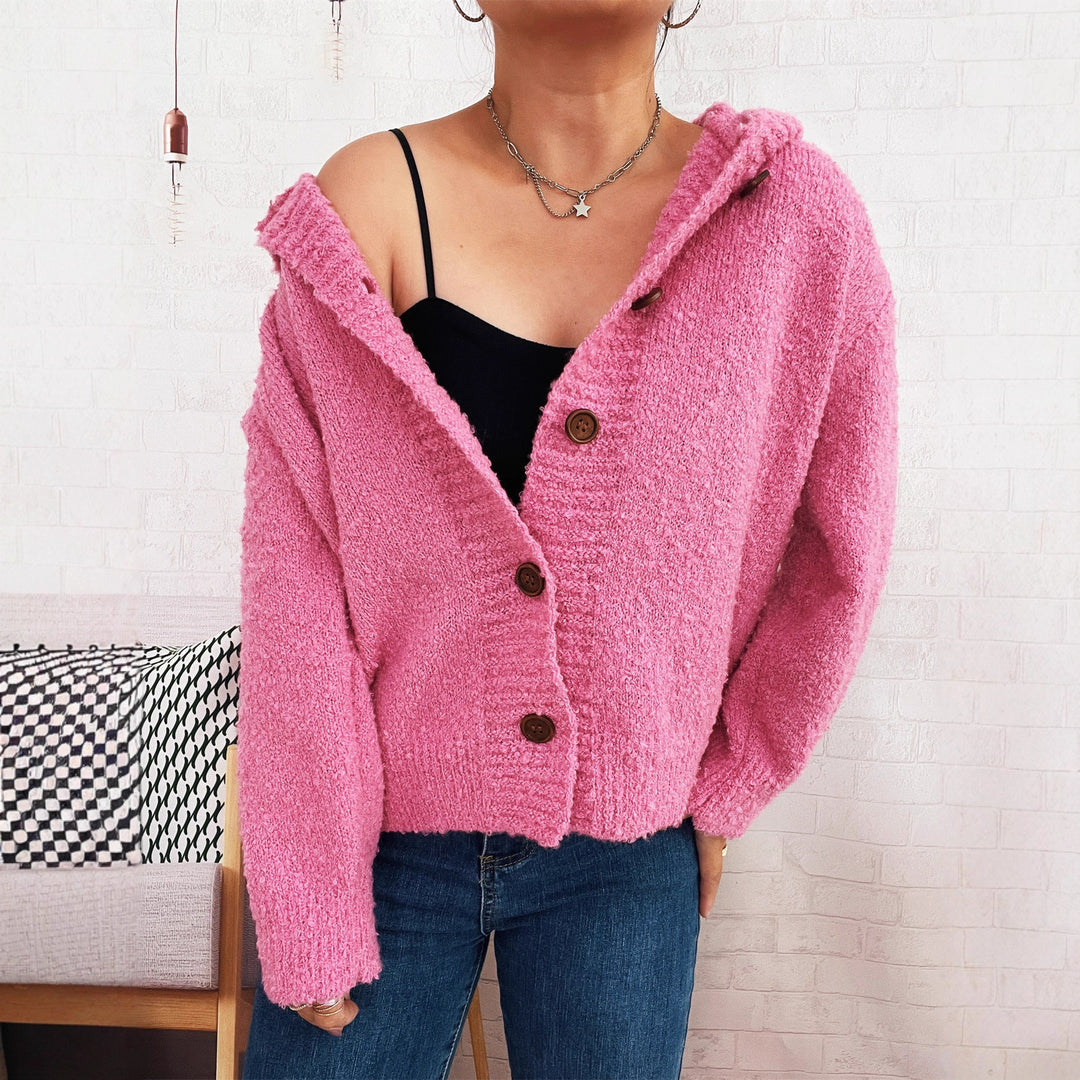 Kvinders hyggelige cardigan med hætte og knapdetaljer Stilla