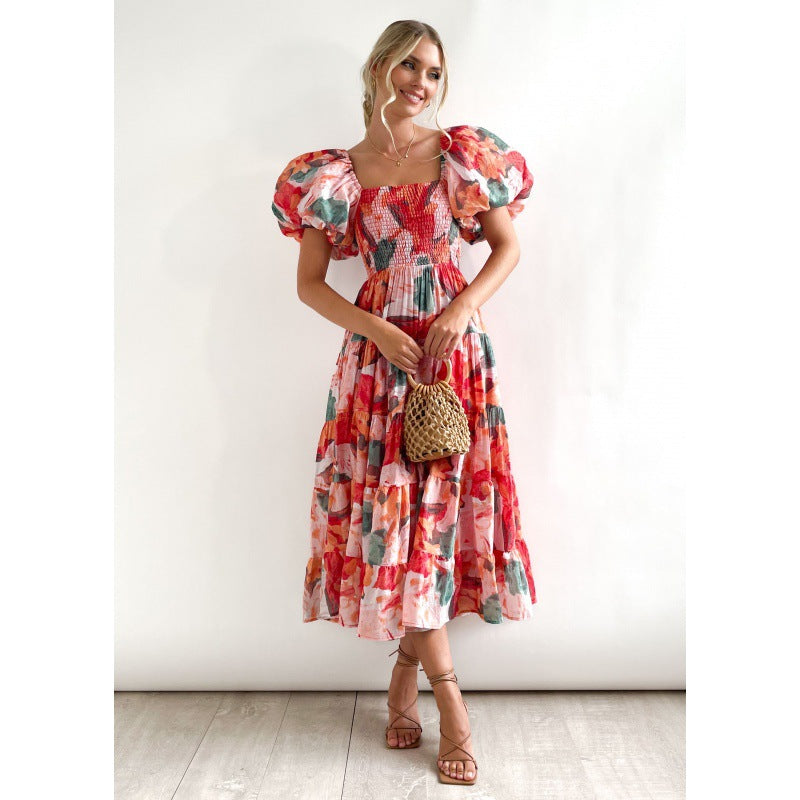 Dame Off-Shoulder Trappe maxikjole med blomsterprint Stilla