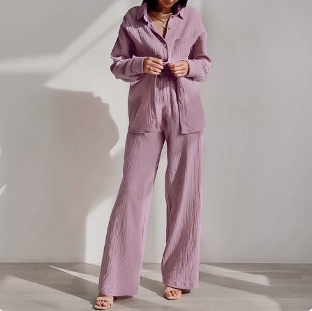 Dame let linnedragt sæt med oversized skjorte og løs pasform Stilla