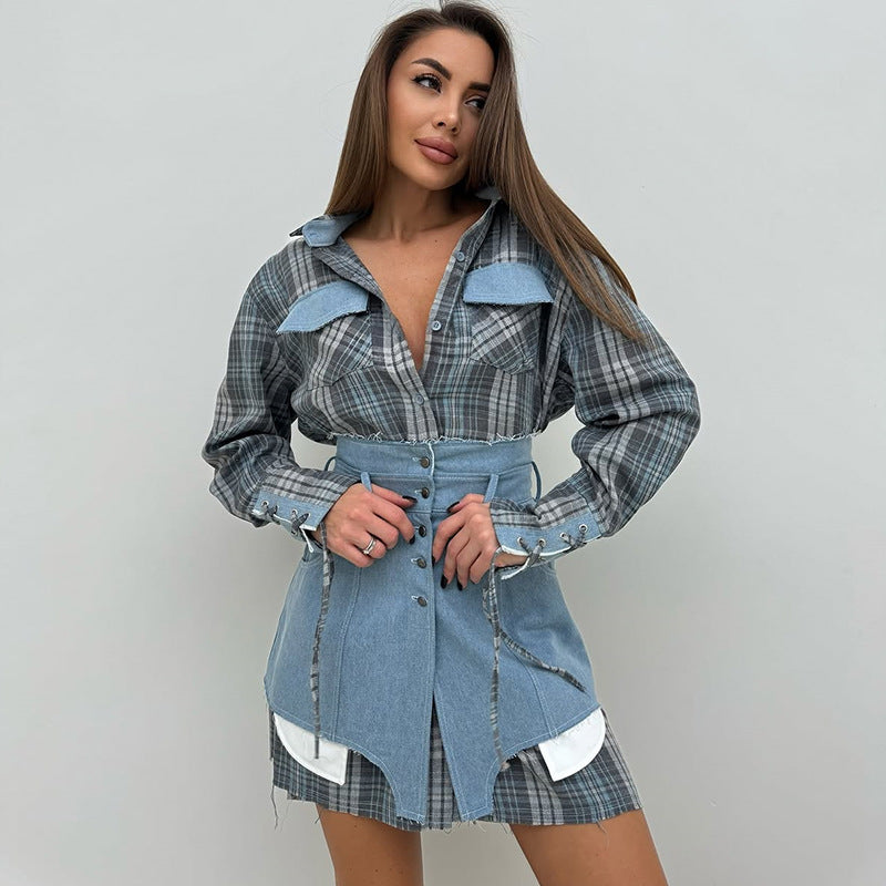 Dame Check Skjortekjole med aftageligt bælte og stilfulde detaljer Stilla