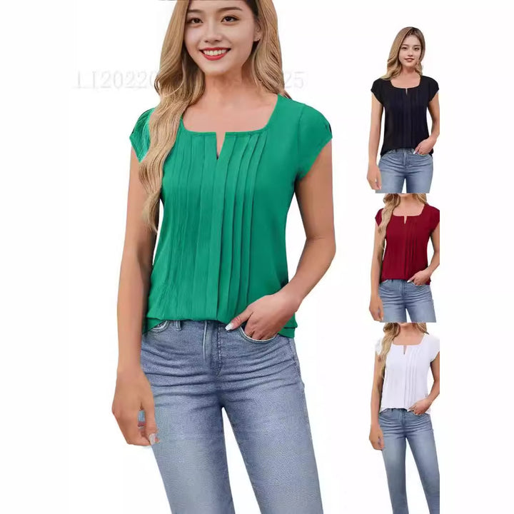 Dame elegant plisseret bluse med V-udskæring Stilla