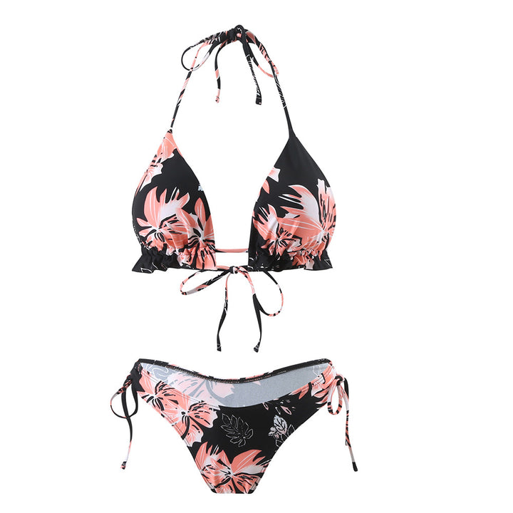 Dame triangel-bikini med blomsterprint og justerbare bindebånd Stilla