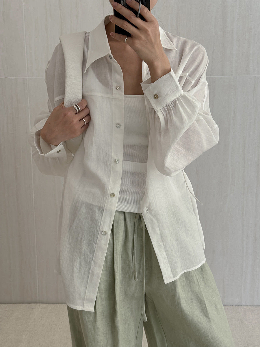 Dame Oversized Skjorte bluse i åndbart stof med stilfuld krave Stilla