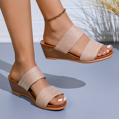 Dame Komfortable Glitter-Sandaler med brede stropper og anatomisk fodseng Stilla