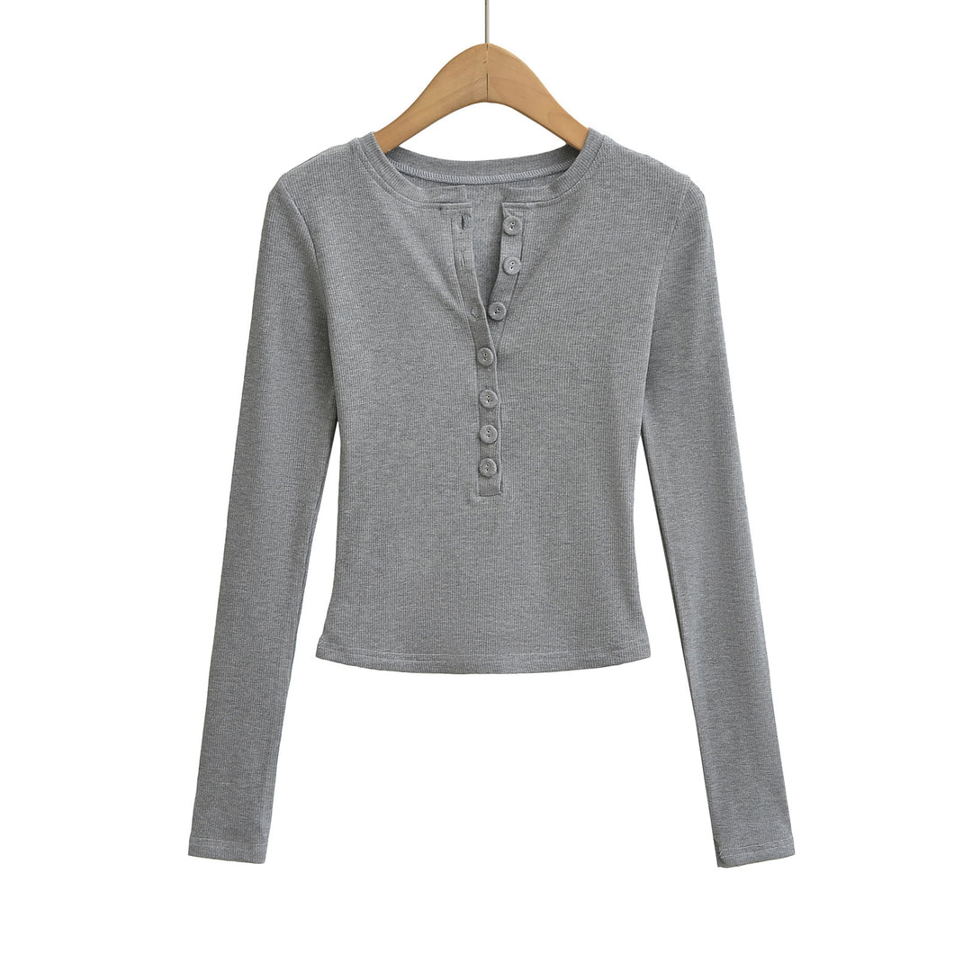 Damer langærmet Henley-top med knapdetalje og elastisk pasform Stilla