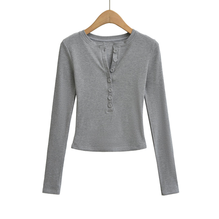Damer langærmet Henley-top med knapdetalje og elastisk pasform Stilla