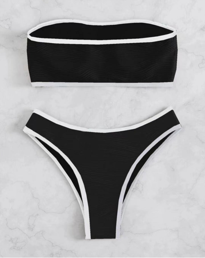 Dame bandeau-bikini med kontrasterende accenter og højt skåret trusse Stilla