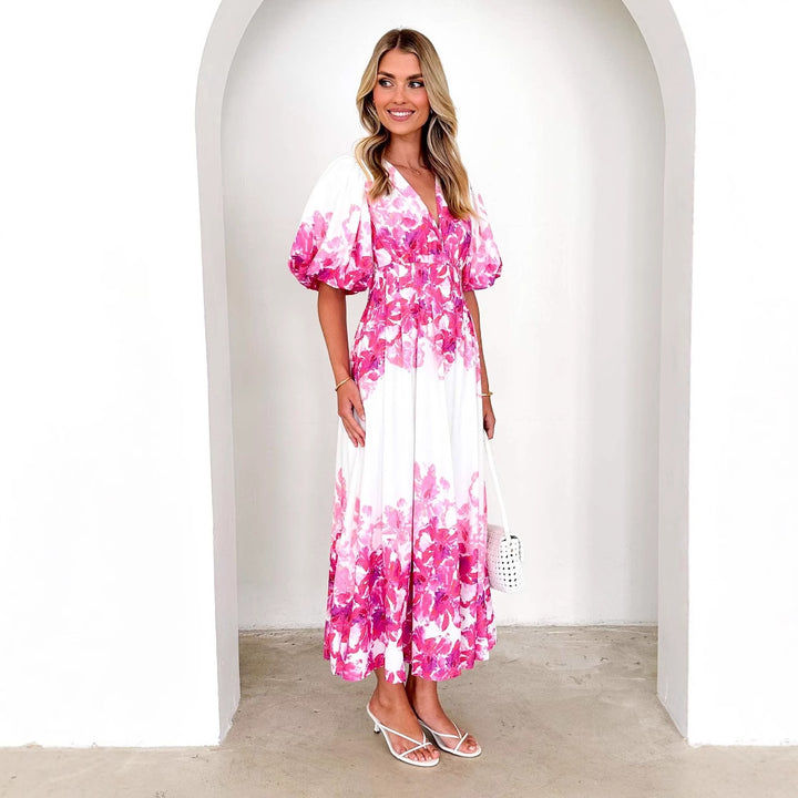 Dame maxikjole med voluminøse ærmer og blomsterprint Stilla