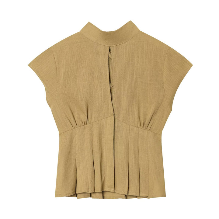 Dame moderat bluse med asymmetrisk snit og dekorative folder Skovae