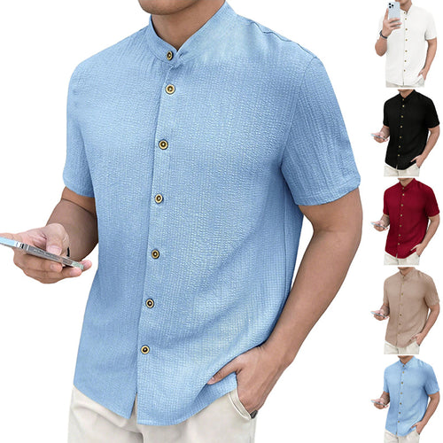 Herren nan lette krøllestruktur-overhem med oprettede ærmer afslappet overshirt-silhuet Skovae