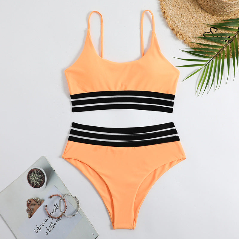 Dame Sporty Bikini-sæt med elastisk bånd og stilfulde striber Stilla