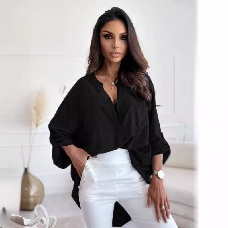 Femme Let Button-Up Bluse med opkrøllede ærmer Stilla