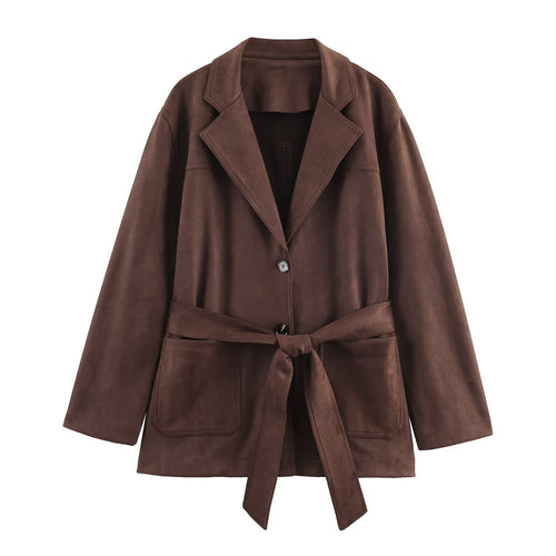 Dame elegant Suede Blazerjakke med talje bælte Stilla