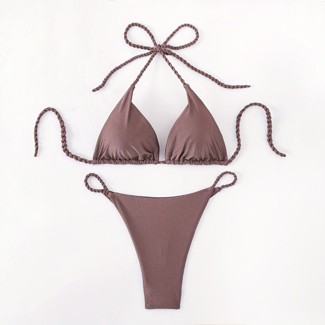 Dame triangel-bikini med flettede stropper Skovae