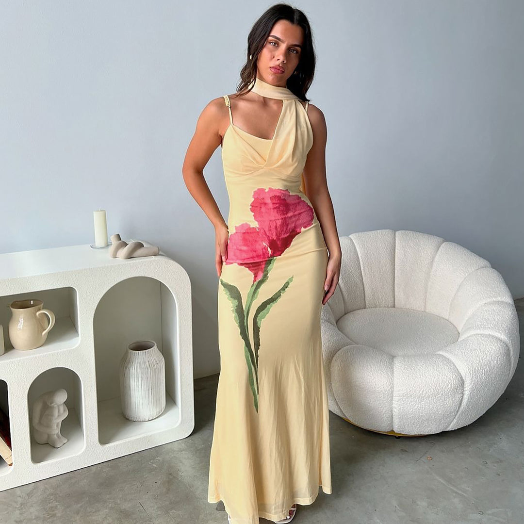 Dame Maxikjole med floralt design Stilla