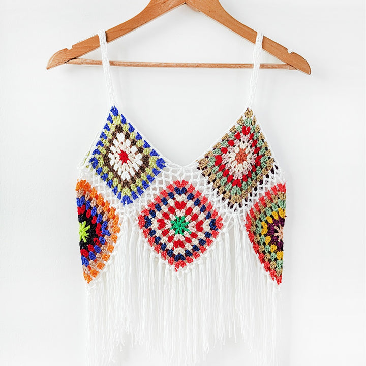 Dame hæklet Crop Top med frynse-detalje Stilla