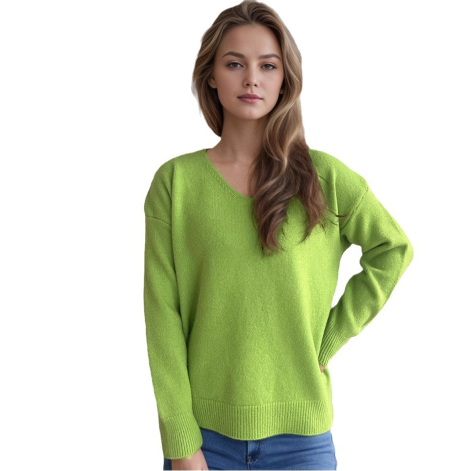 Kvinders behagelige V hals sweater med blødt strikket stof Stilla