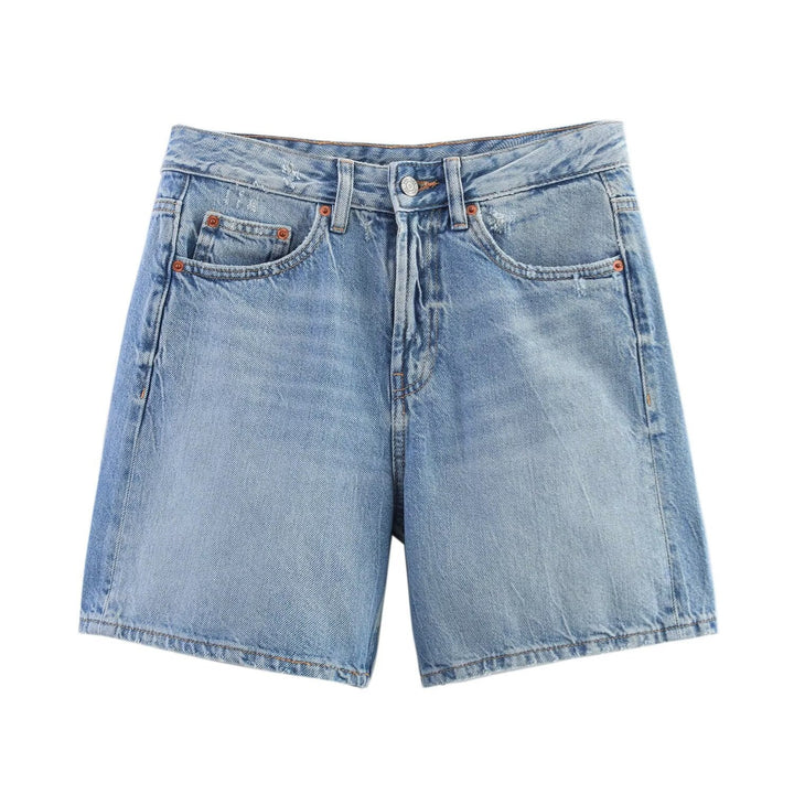 Dame denim shorts i afslappet snit med høj talje og praktiske lommer Skovae