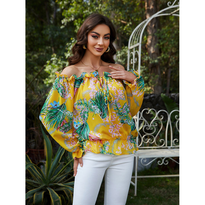 Damer off-shoulder bluse med blomsterdesign og flæsedetaljer Stilla