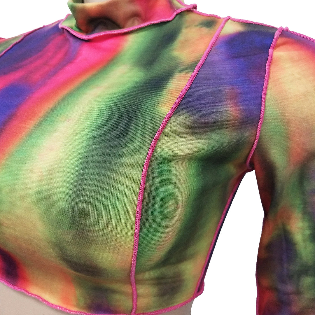 Dame Trendy Crop-Top med farverigt mønster og høj krave Stilla
