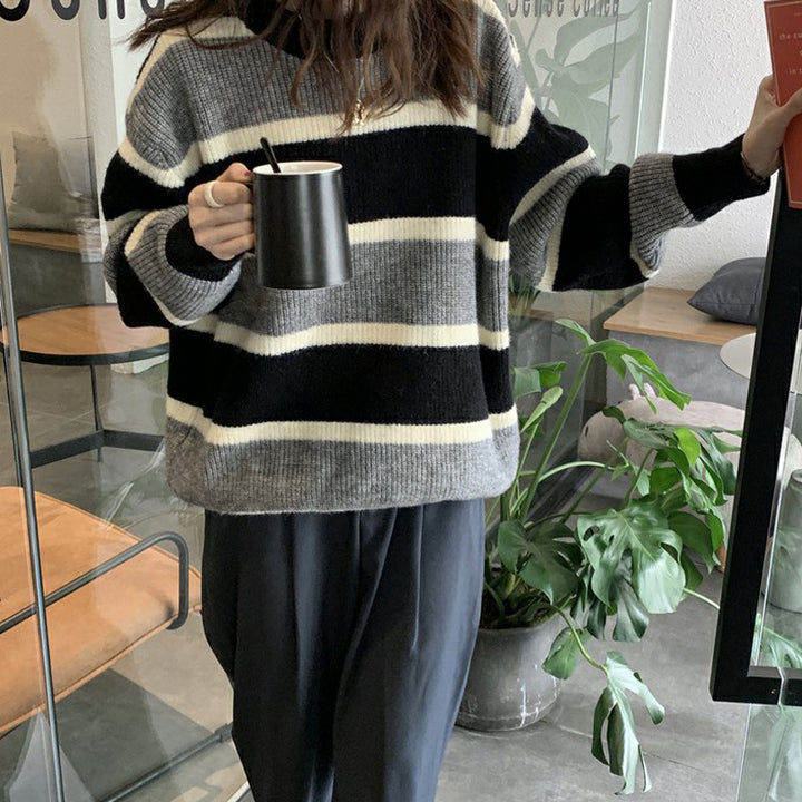 Kvinders afslappede strikket sweater med moderne striber Stilla