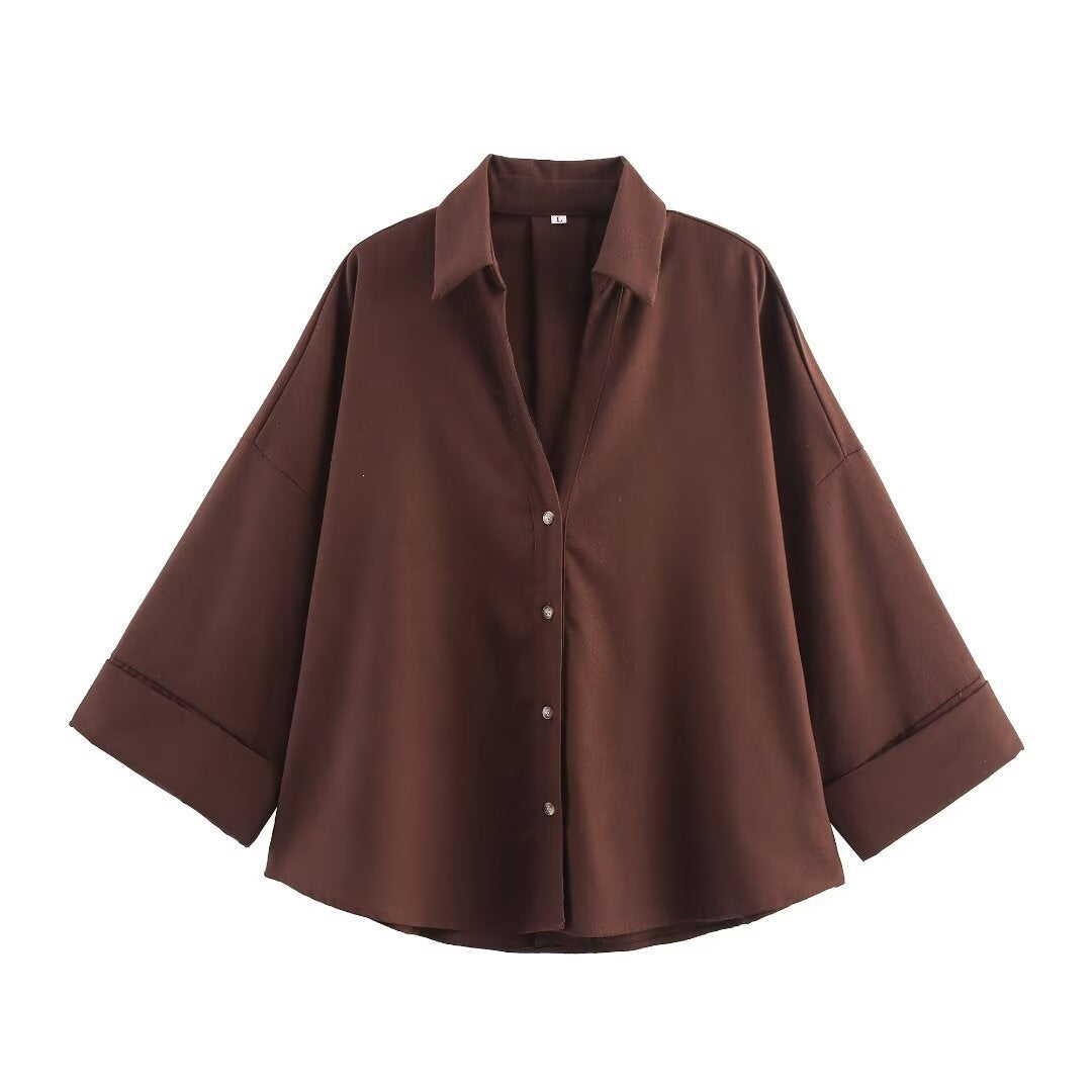 Dame skjorte bluse med afslappet snit og elegante 3/4-ærmer Skovae