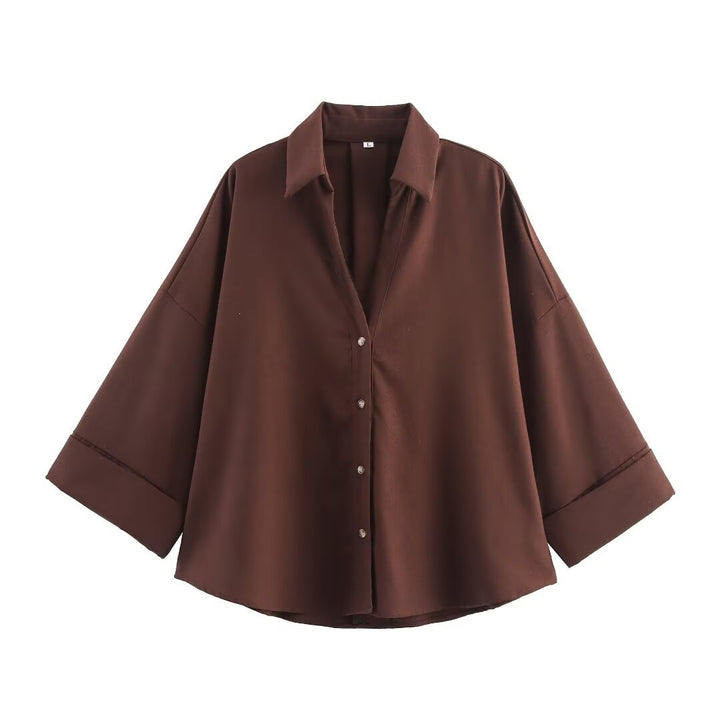 Dame skjorte bluse med afslappet snit og elegante 3/4-ærmer Skovae