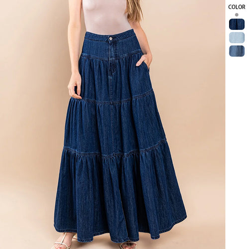 Kvindelige luftige denimkjoler Skovae
